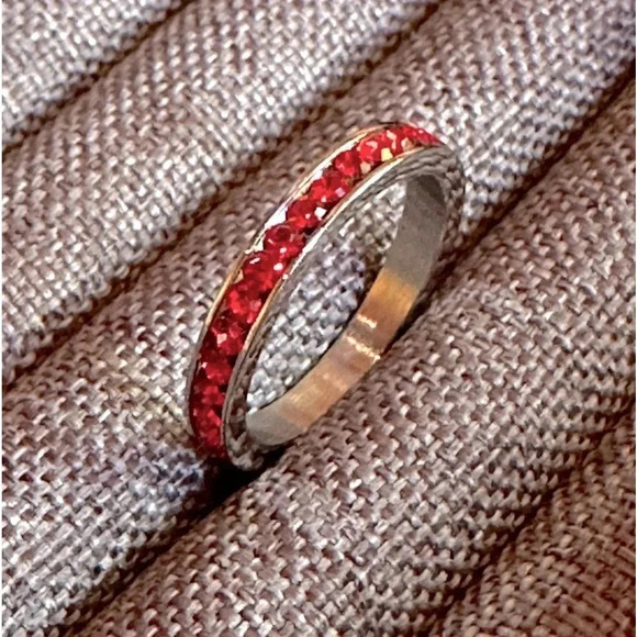 Red Ruby Colored CZ Stainless Steel Eternity Band Stack Ring July Birthstone - Picture 3 of 7